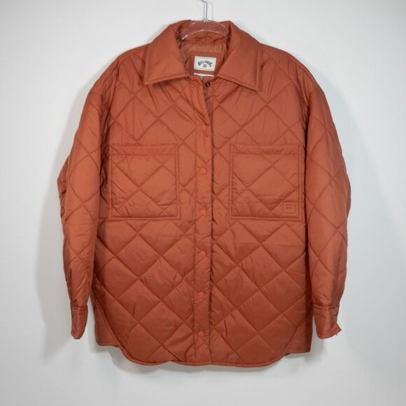 Billabong Transport Shacket Snap Front Overshirt Jacket Size L Rust Quilted NEW - Picture 10 of 12
